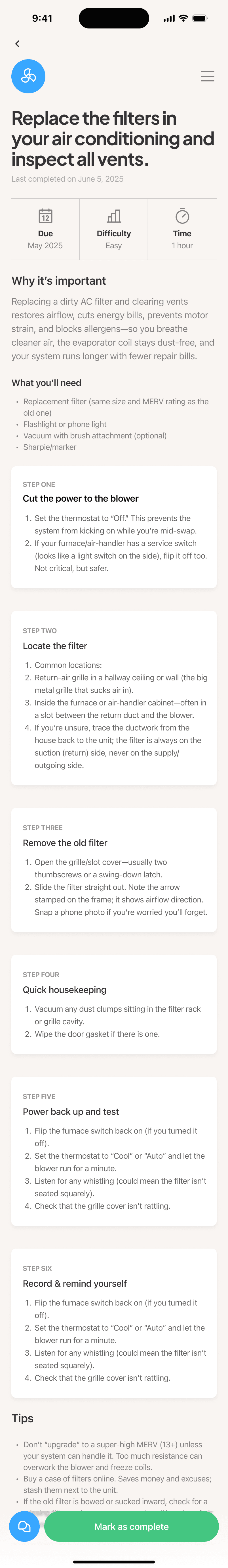 Expanded task detail
