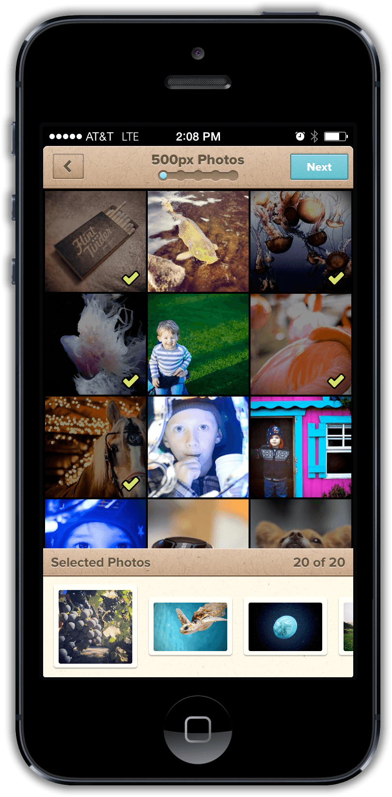 Mosaic photo picker with selected images