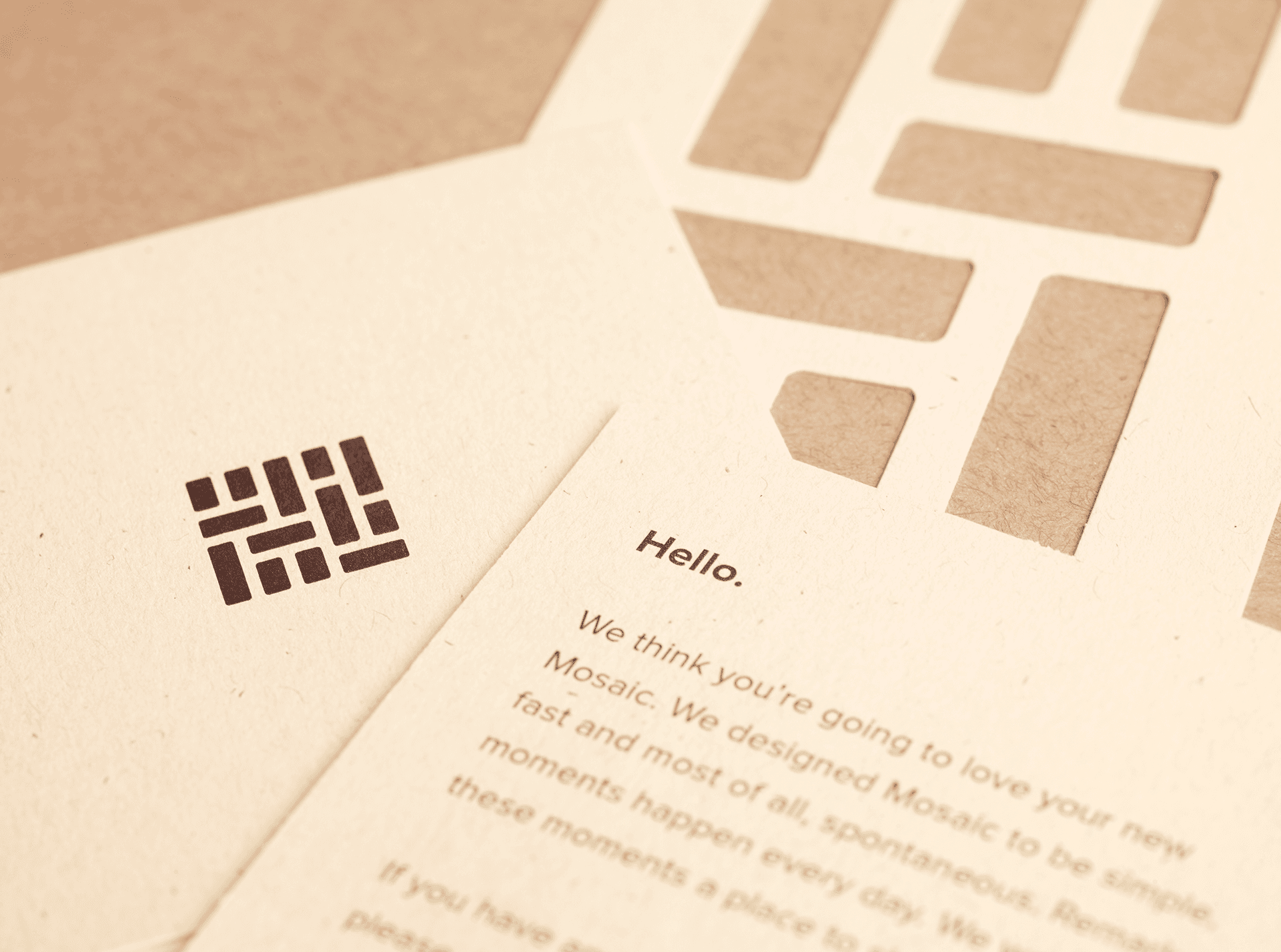 Printed Mosaic note card and die-cut package band