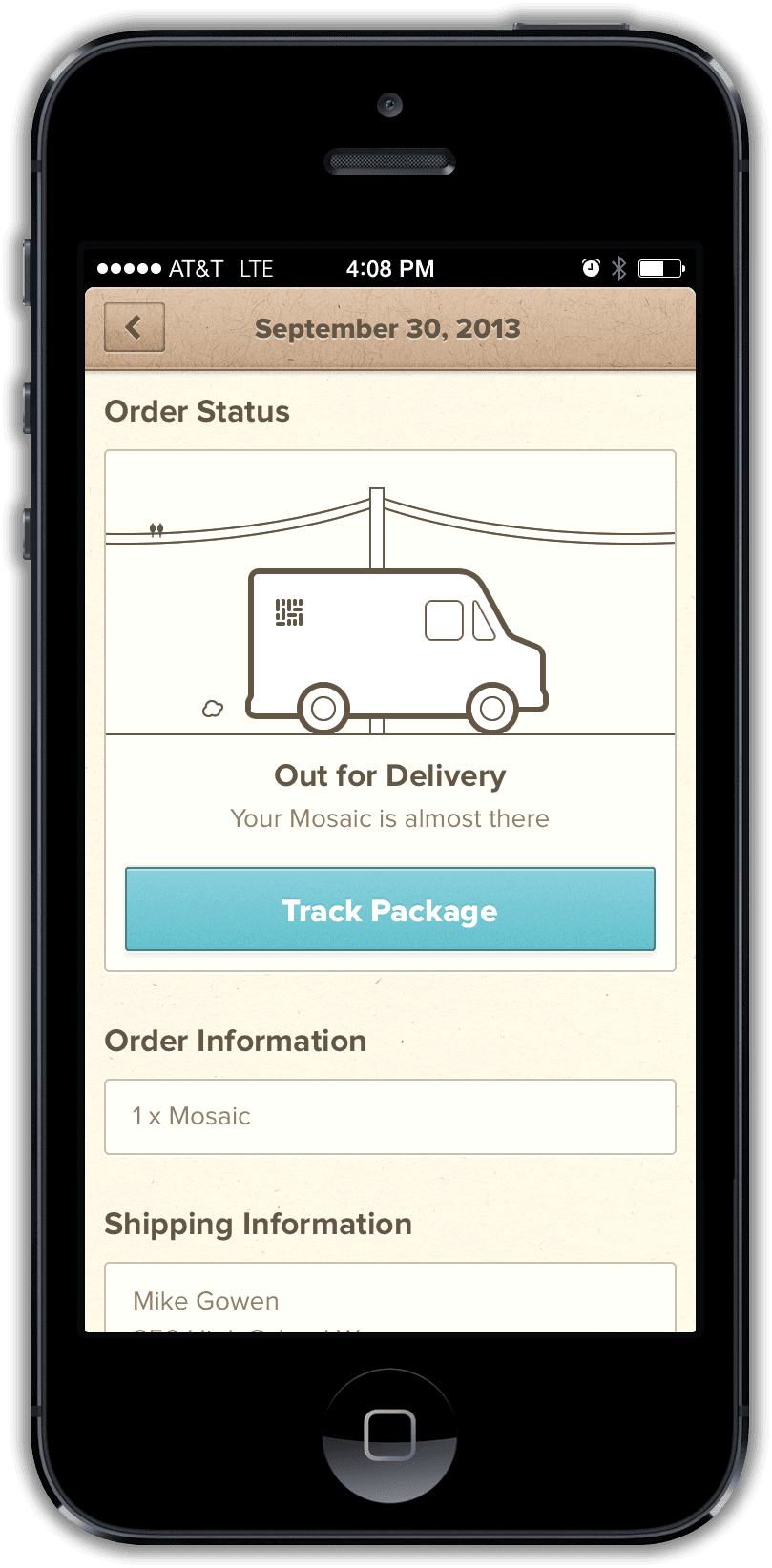 Out for delivery order status screen