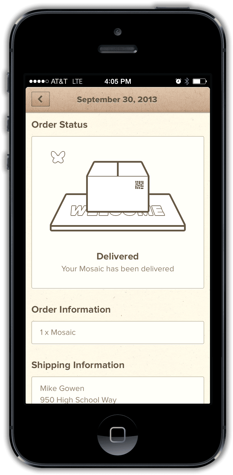 Delivered order status screen
