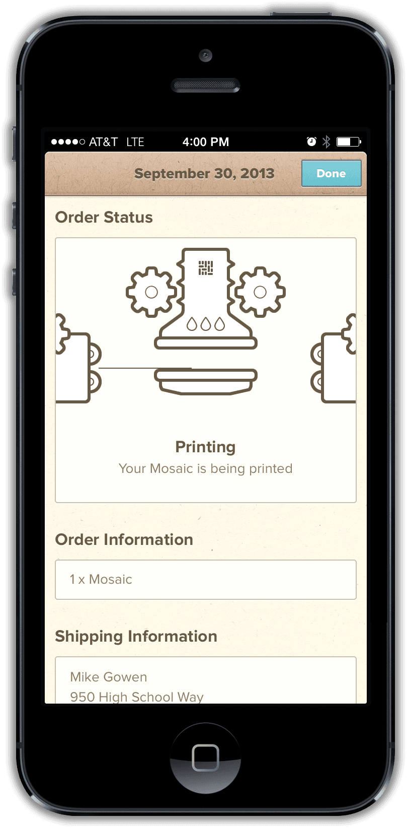 Printing order status screen