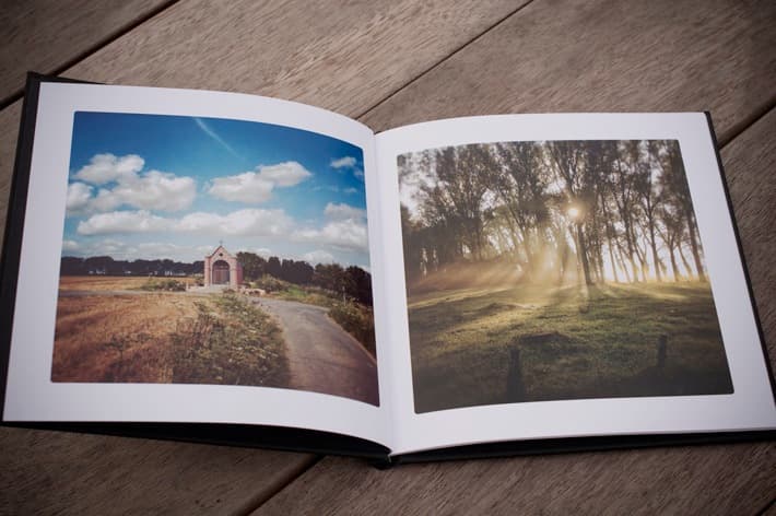 Open Mosaic book showing a landscape photo spread
