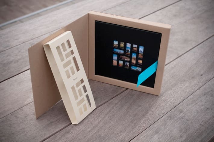 Mosaic package, sleeve, book, and ribbon together