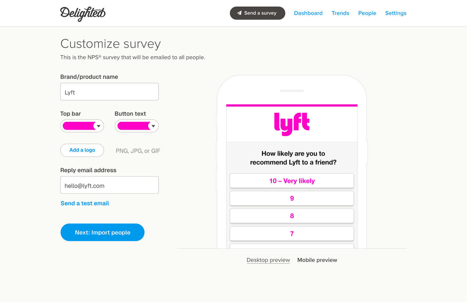 Mobile preview in Delighted survey customization