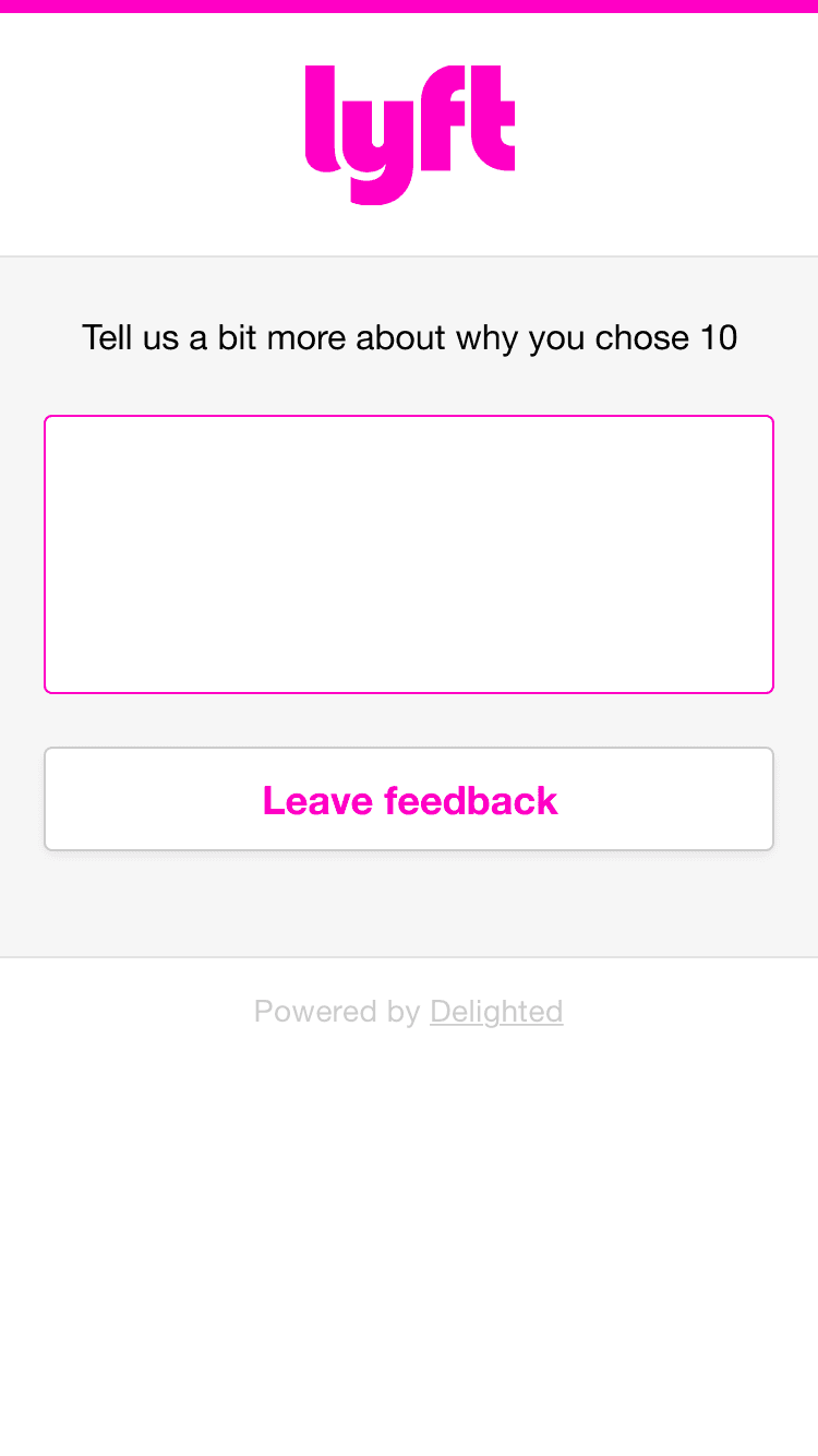 Mobile Delighted comment screen