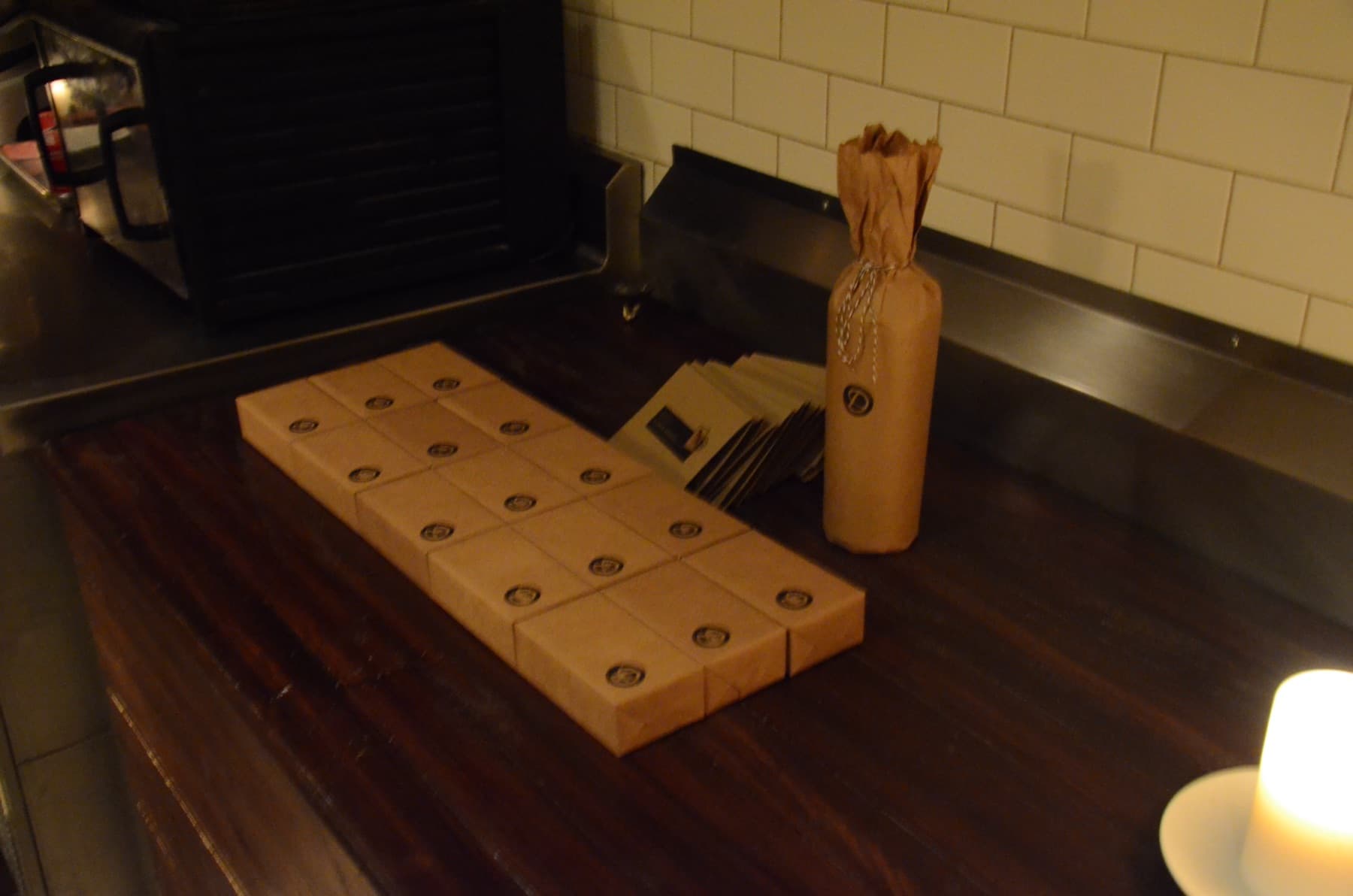 Wrapped takeaway gifts from the Delighted dinner